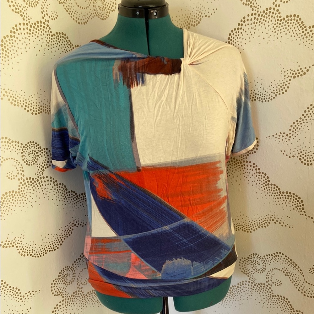 Anthropologie Weston Wear Abstract Multicolor Short Sleeve Top